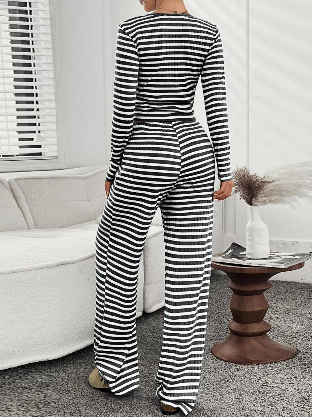 Striped Long Sleeve Top and Pants Set