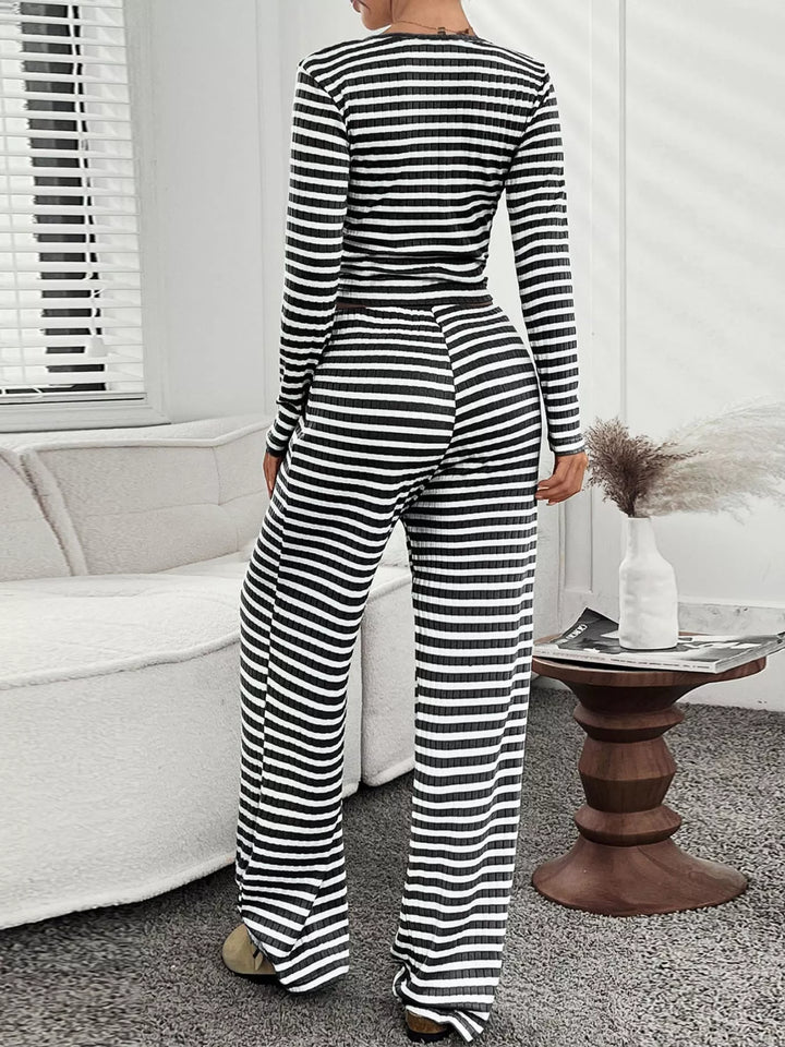Striped Long Sleeve Top and Pants Set