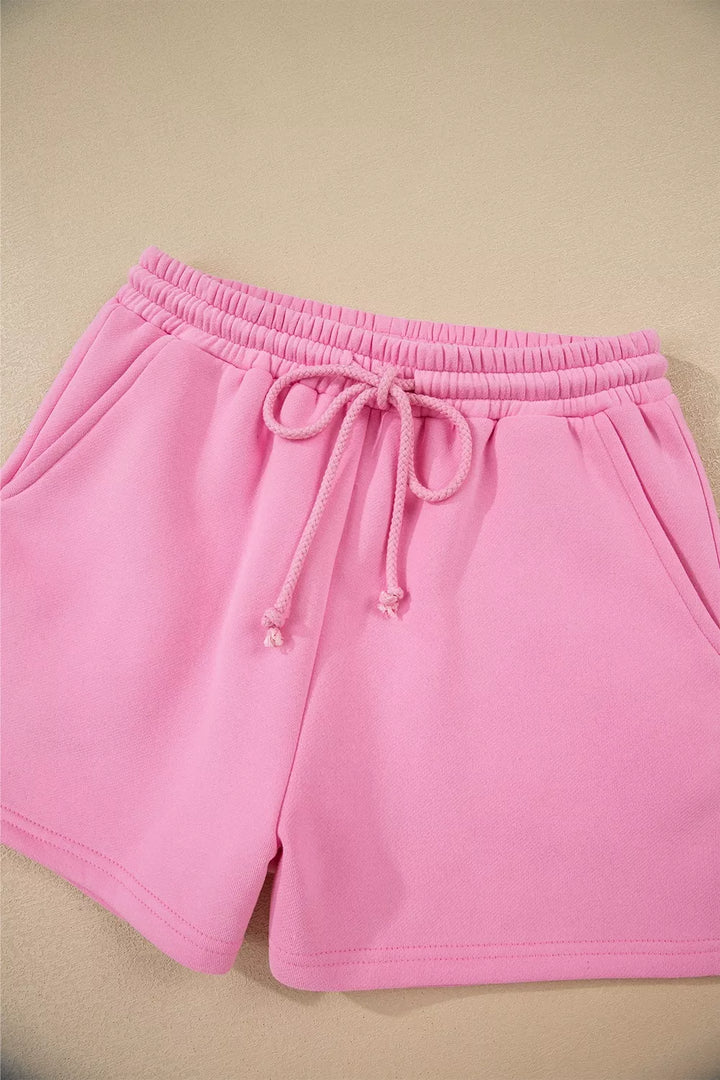 Color Block Sweatshirt and Elastic Waist Shorts Set