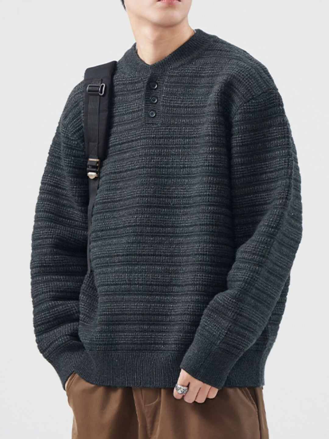 Men's Plus Size Button Detail Long Sleeve Sweater
