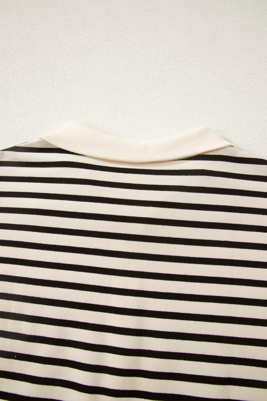 Black Stripe Ribbed Color Block Trim Zip Polo Tee Drawstring Shorts 2pcs Outfit