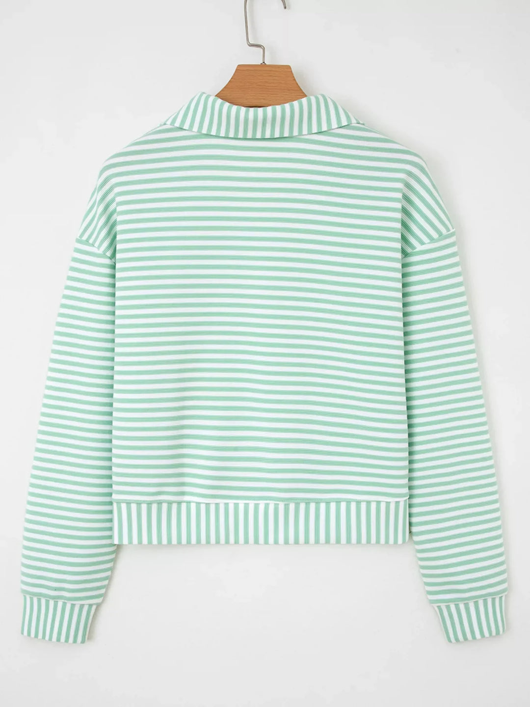 Stripe Quarter Zip Collar Long Sleeve Top