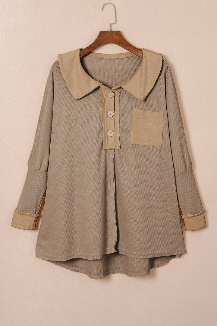 Waffle Knit Button Front Dress