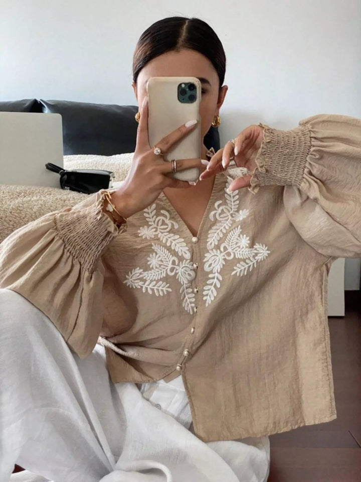 Embroidered Long Sleeve Blouse