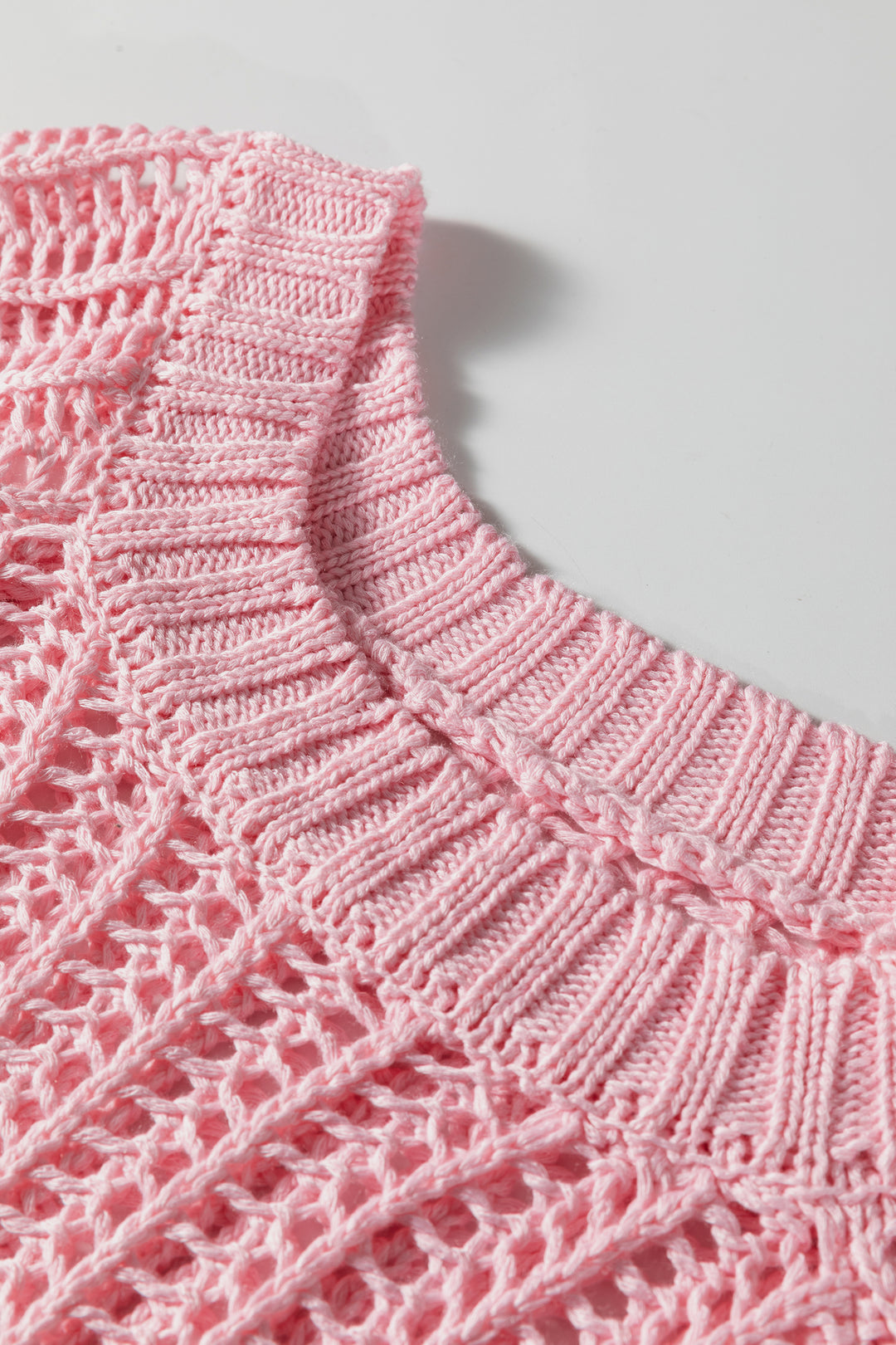 Pink Plus Size Open Knit Bow Tie Short Sleeve Sweater