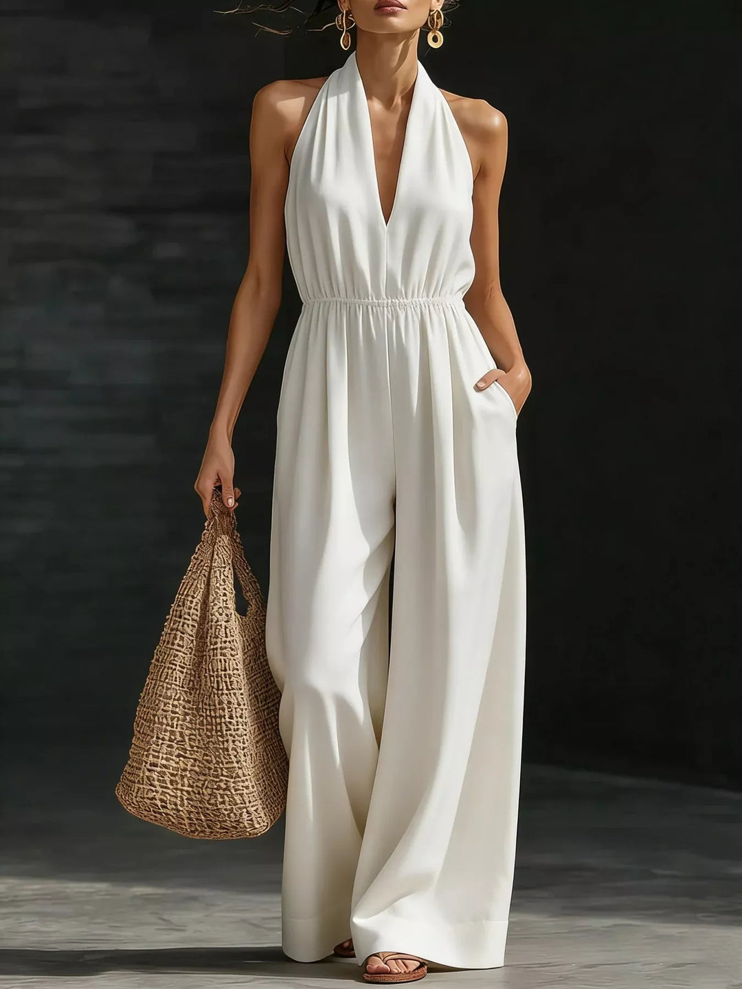 Full Size Halter Neck Wide-Leg Jumpsuit Plus Size