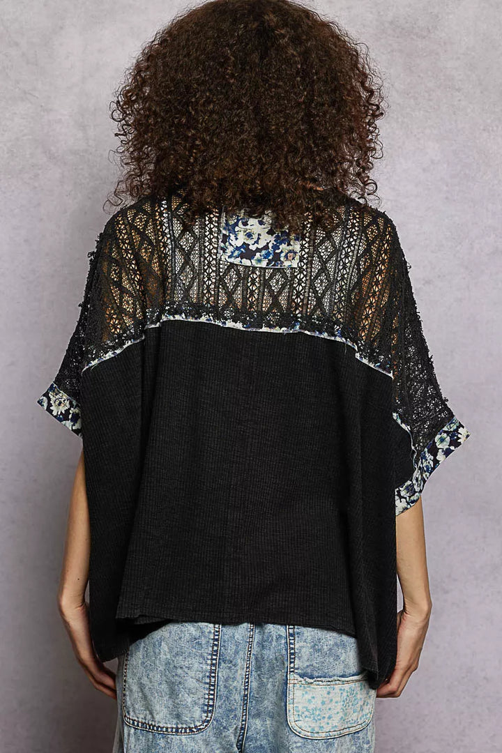 POL Floral Patchwork Lace Accent Blouse