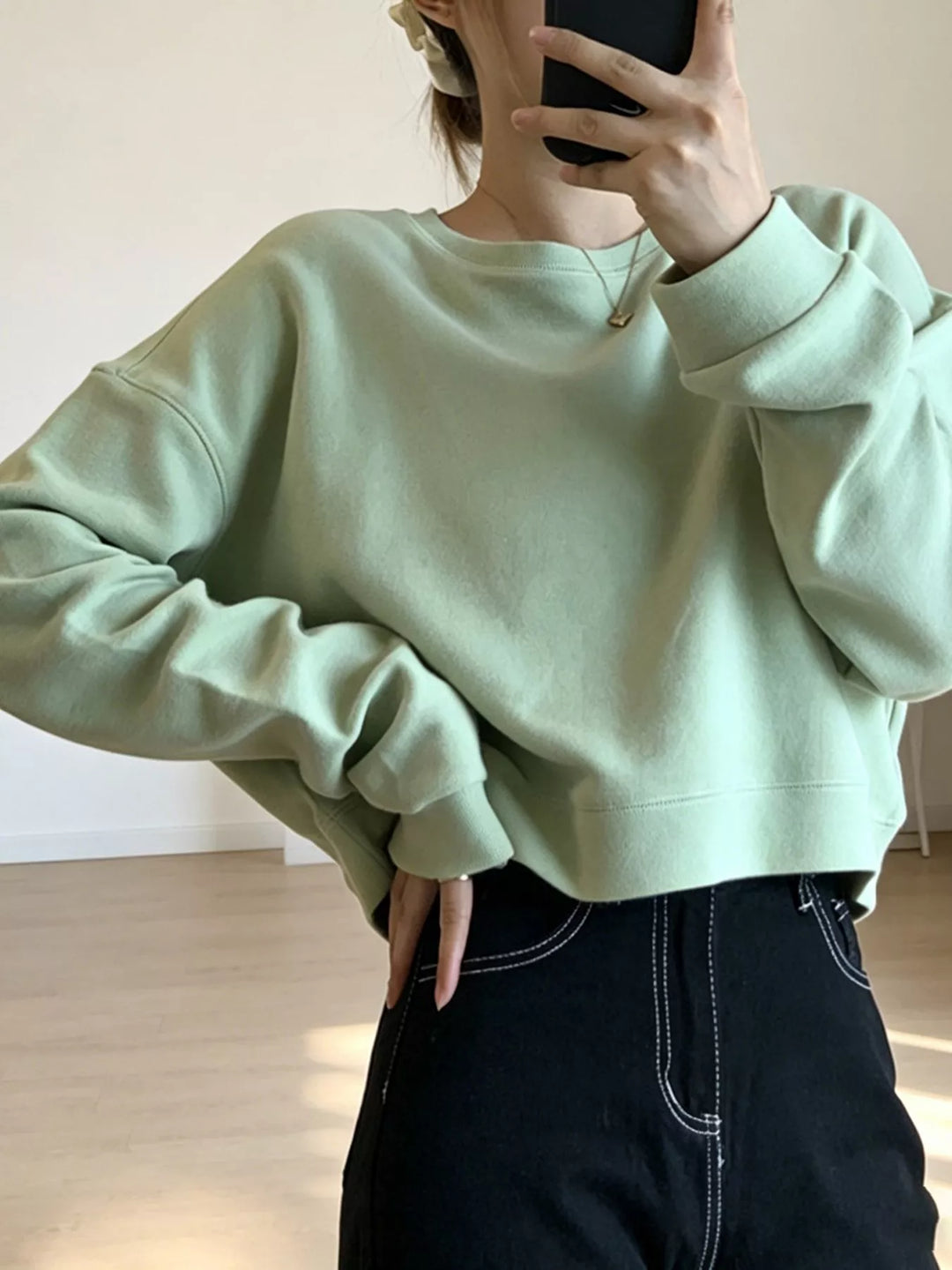 Crew Neck  Drop Shoulder Sweatshirt