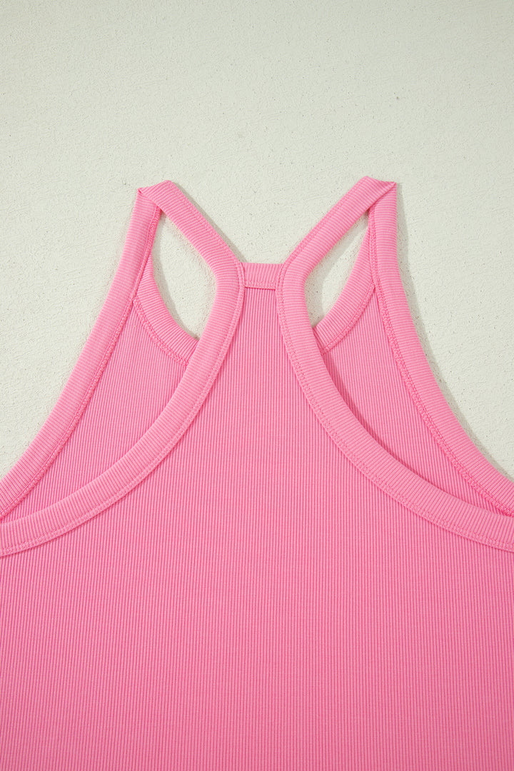 Sachet Pink Slim Tank Top Elastic High Waist Shorts 2pcs Outfit