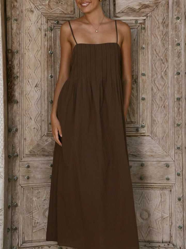 Pleated Bodice Midi Cami Dress