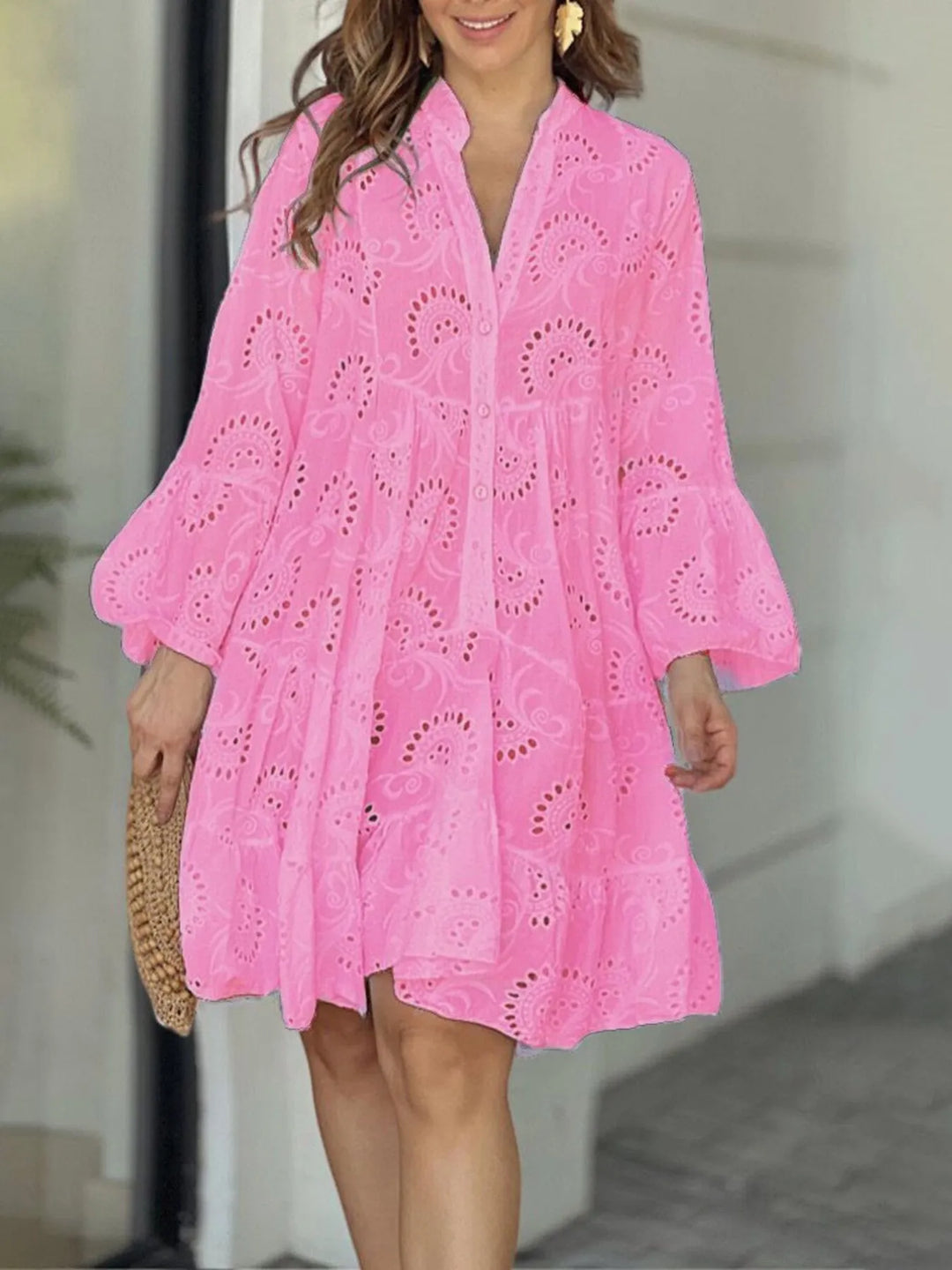 Full Size Eyelet Ruffled Hem Tiered Dress Plus Size
