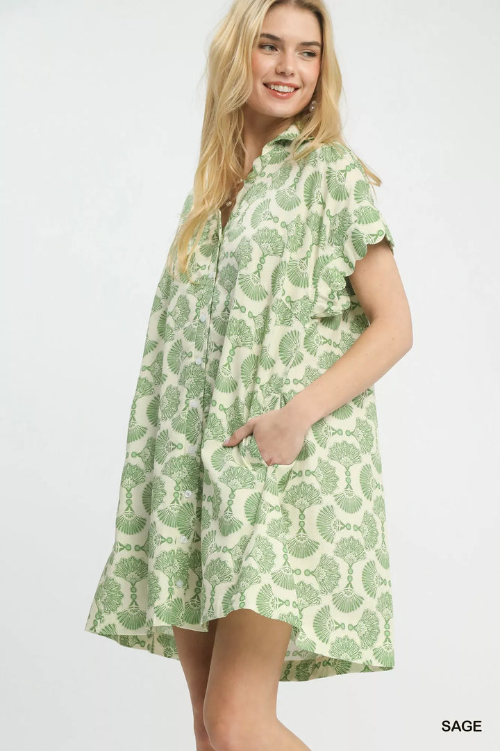 Umgee Printed Button Front Shirt Dress