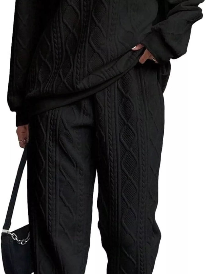 Texture Round Neck Top and Pants Set