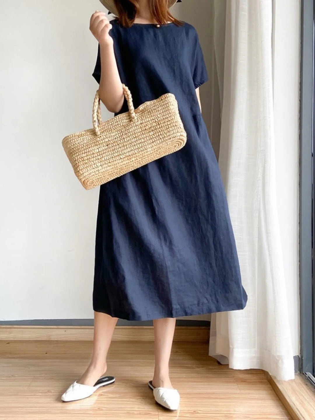 Full Size Casual Round Neck Midi Dress Plus Size