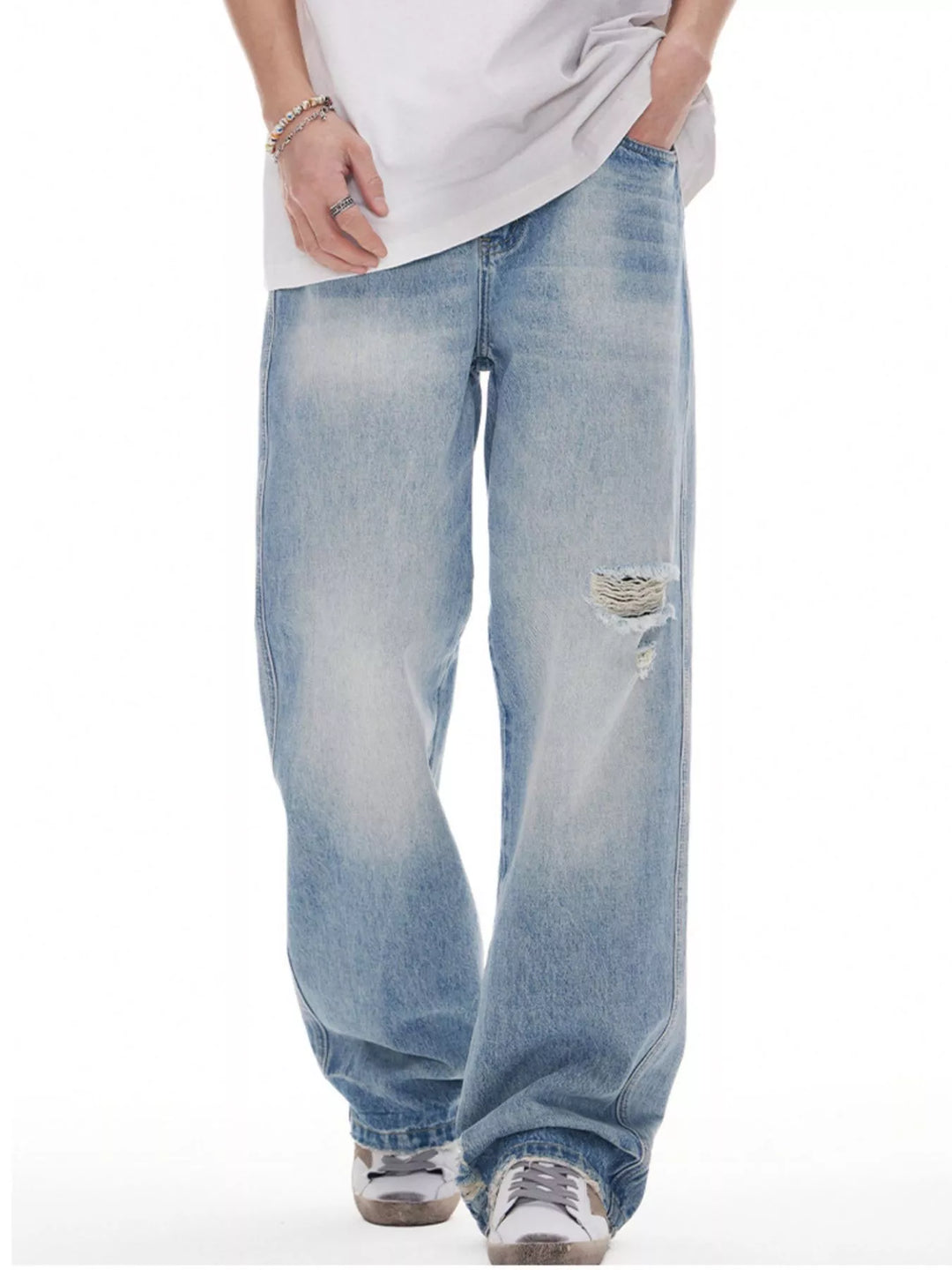 Men's Distressed Wide Leg Jeans