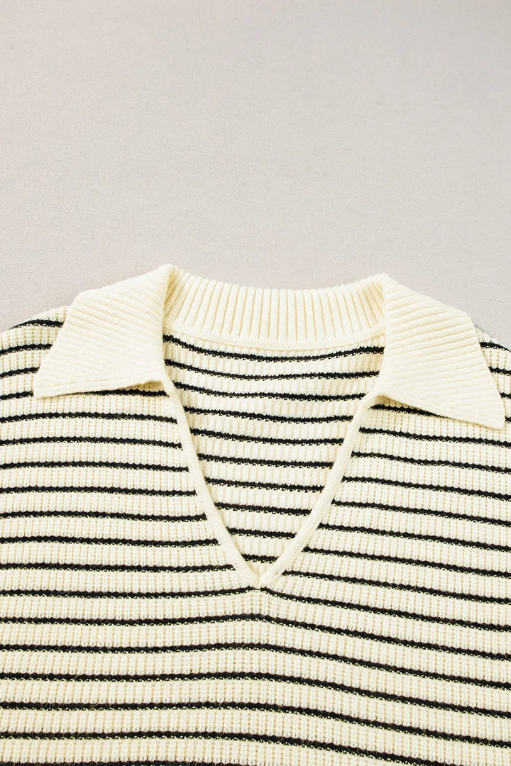 Stripe Turn-Down Johnny Collar Sweater Vest
