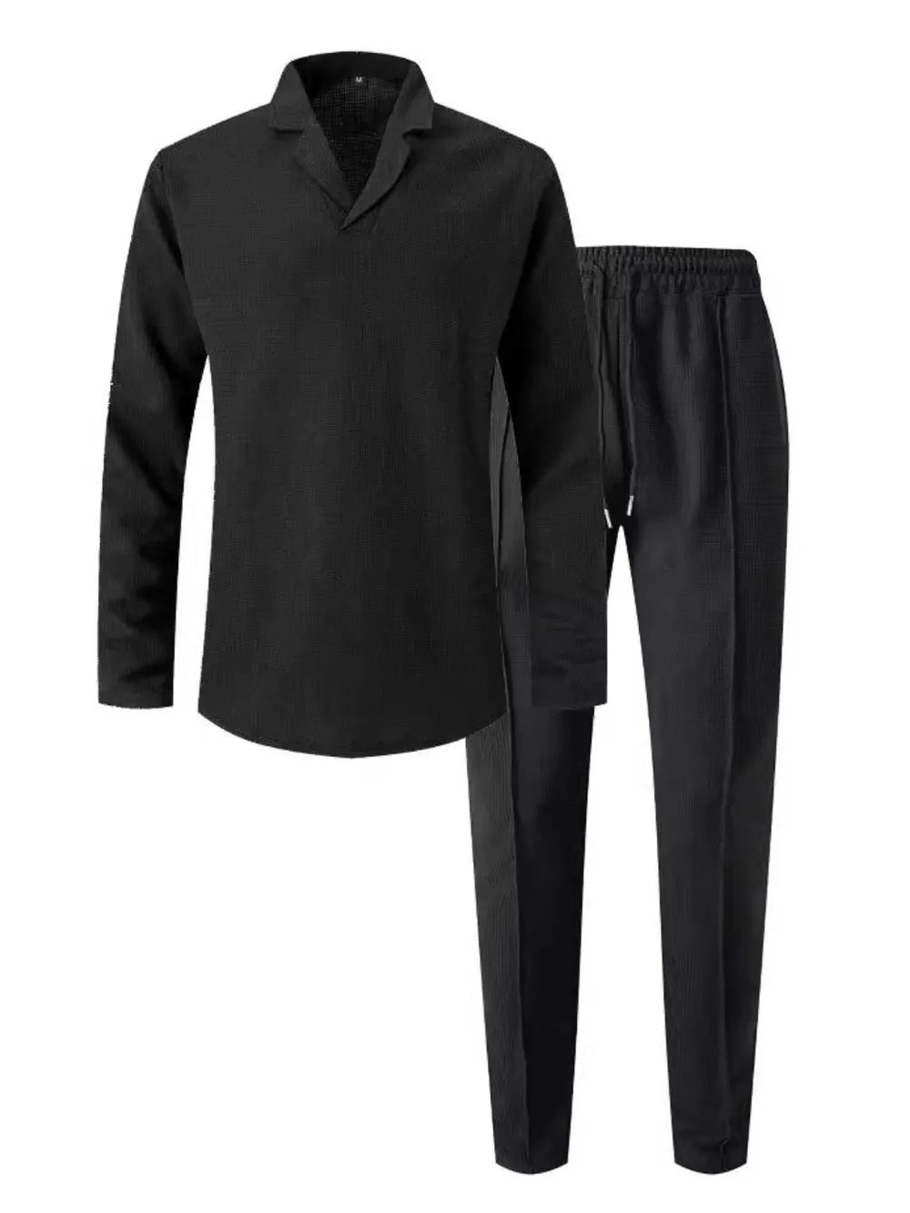 Men's Full Size Waffle-Knit Long Sleeve Top and Pants Set Plus Size