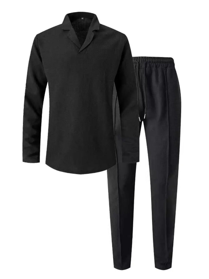 Men's Full Size Waffle-Knit Long Sleeve Top and Pants Set Plus Size