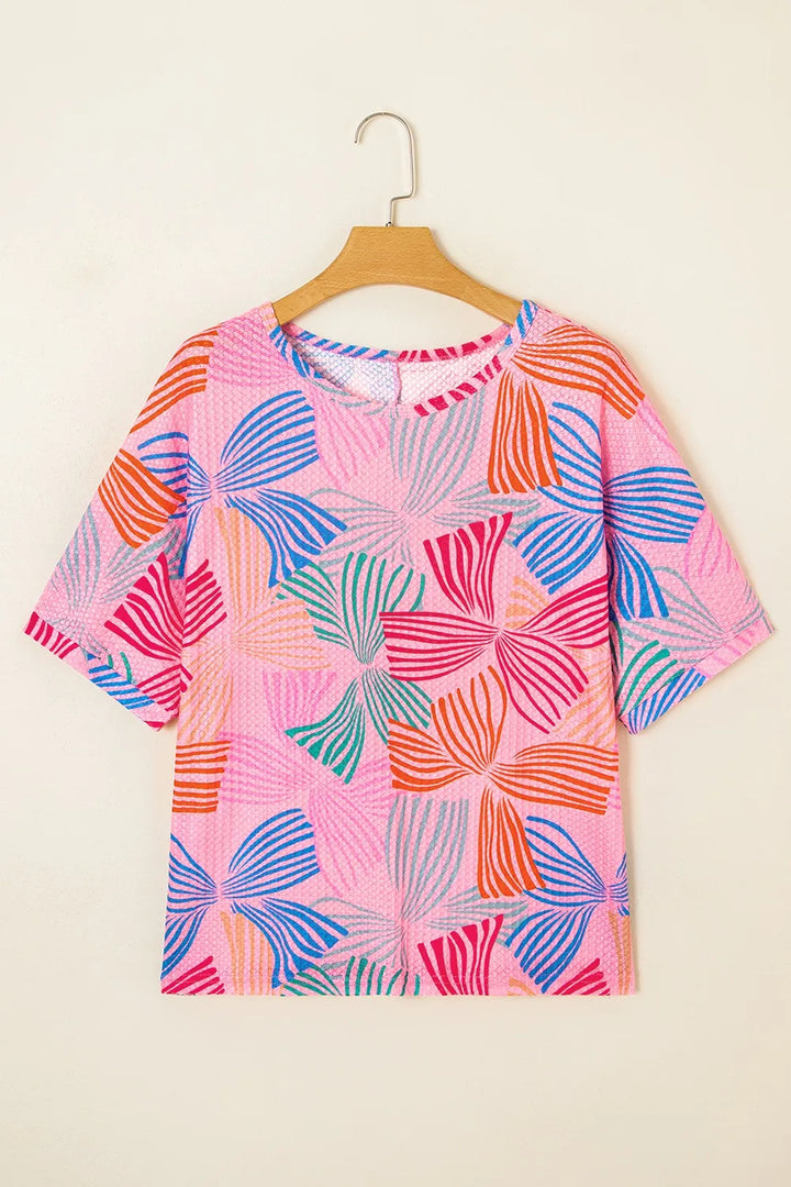 Printed Waffle Knit Oversized T-Shirt