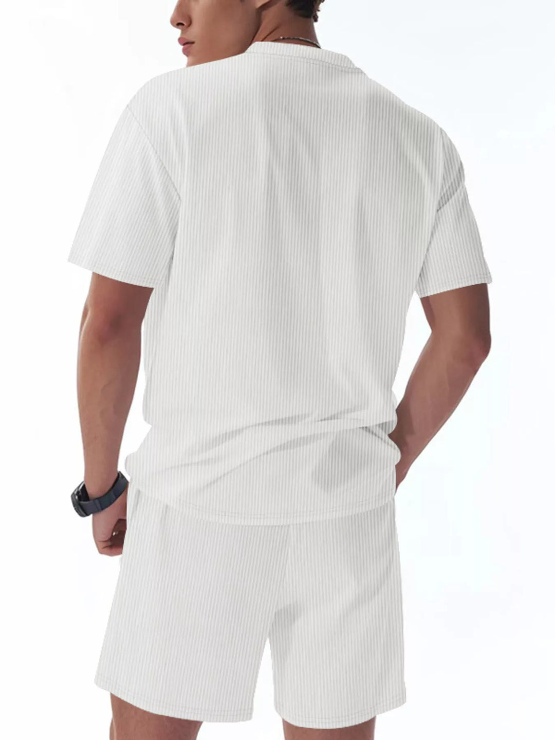Men's Full Size Casual Striped Top and Shorts Set Plus Size