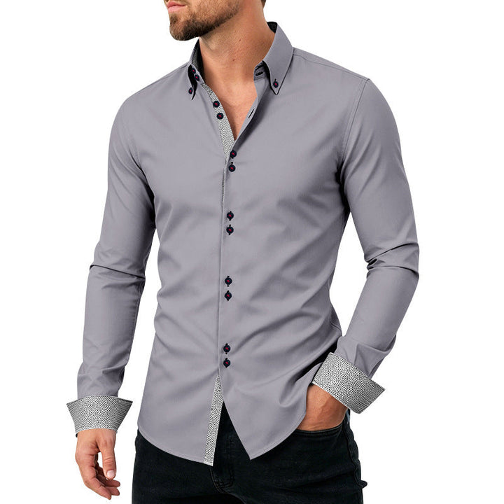Casual Mens Stretchy, Breathable Long-sleeve Lapel Shirt