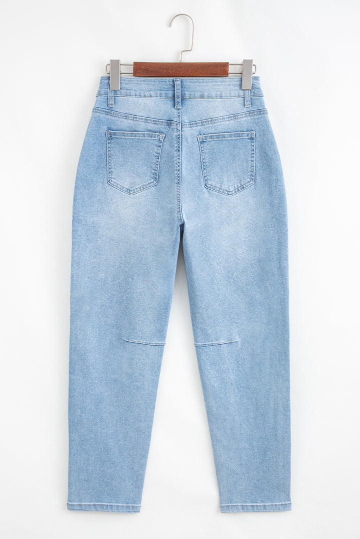 Beau Blue High Rise Barrel Relaxed Patch Pocket Jeans