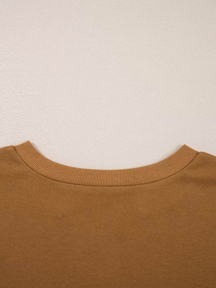 Oversized Textured Split Neck High Low Sweatshirt