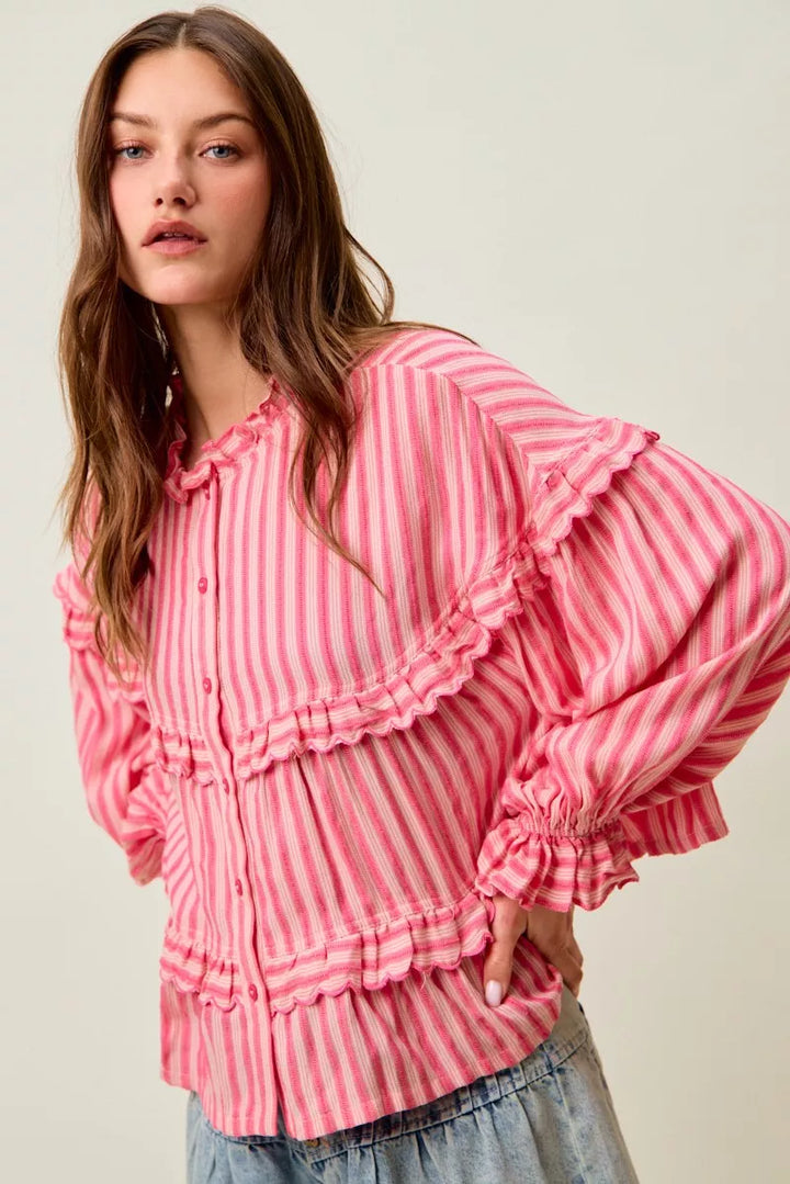 SO ME Variegated Stripe Reversible Flowy Boho Blouse