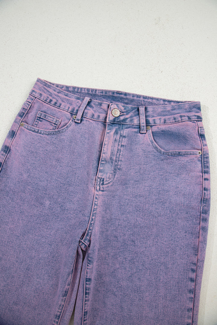 Orchid Petal Vintage Wash Frayed Hem Ankle-length Jeans