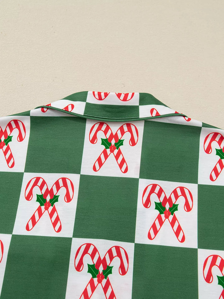 Candy Cane Checkered Pattern 2pcs Pajama Set