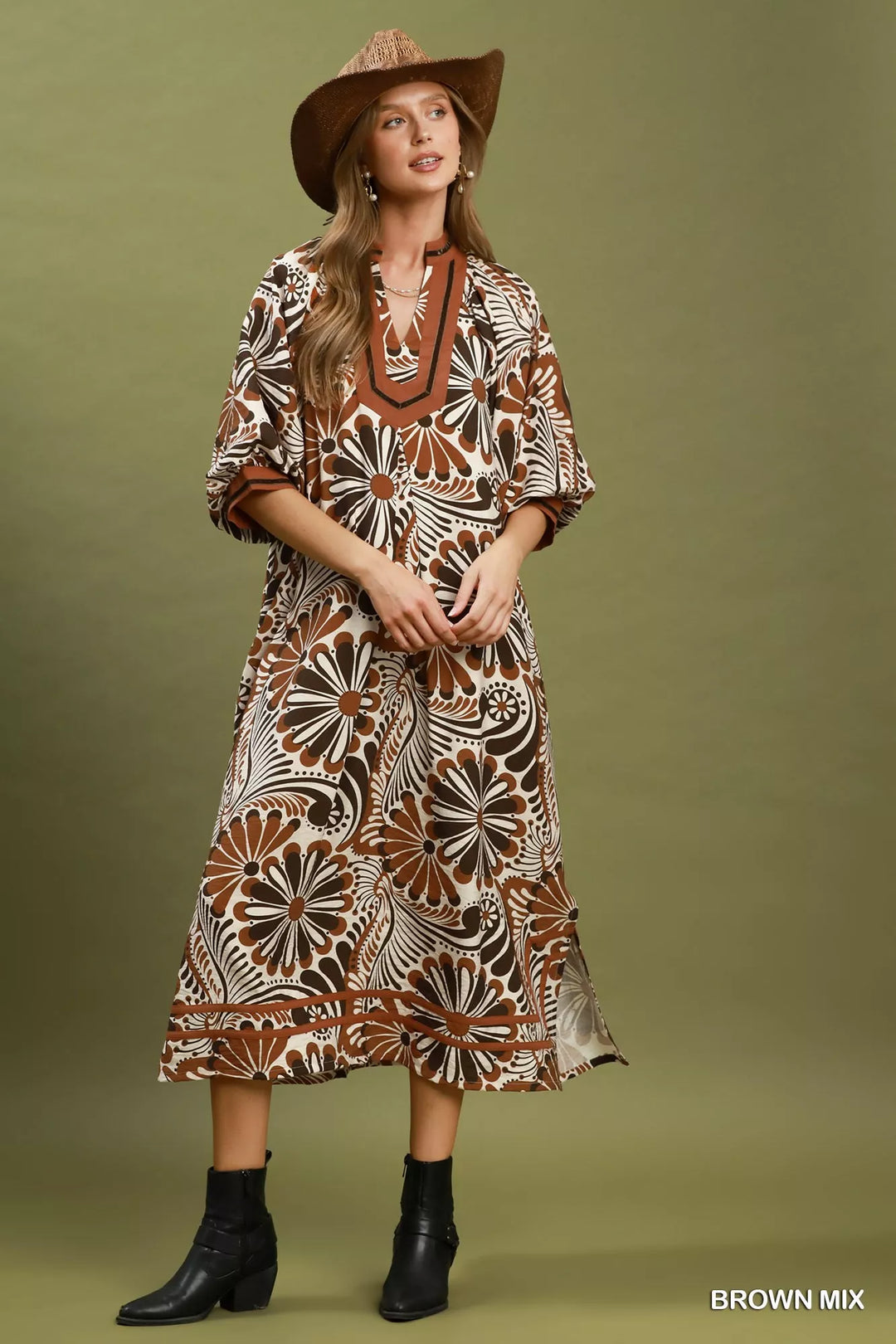 Umgee Abstract Print Midi Dress