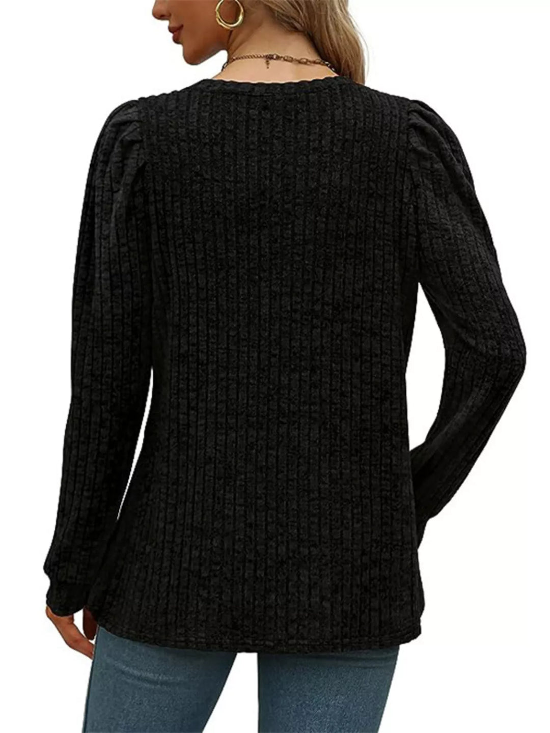 Ribbed Knit Top with Puff Sleeves