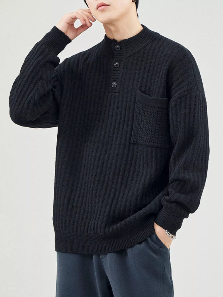 Men's Full Size Button Detail Long Sleeve Sweater Plus Size