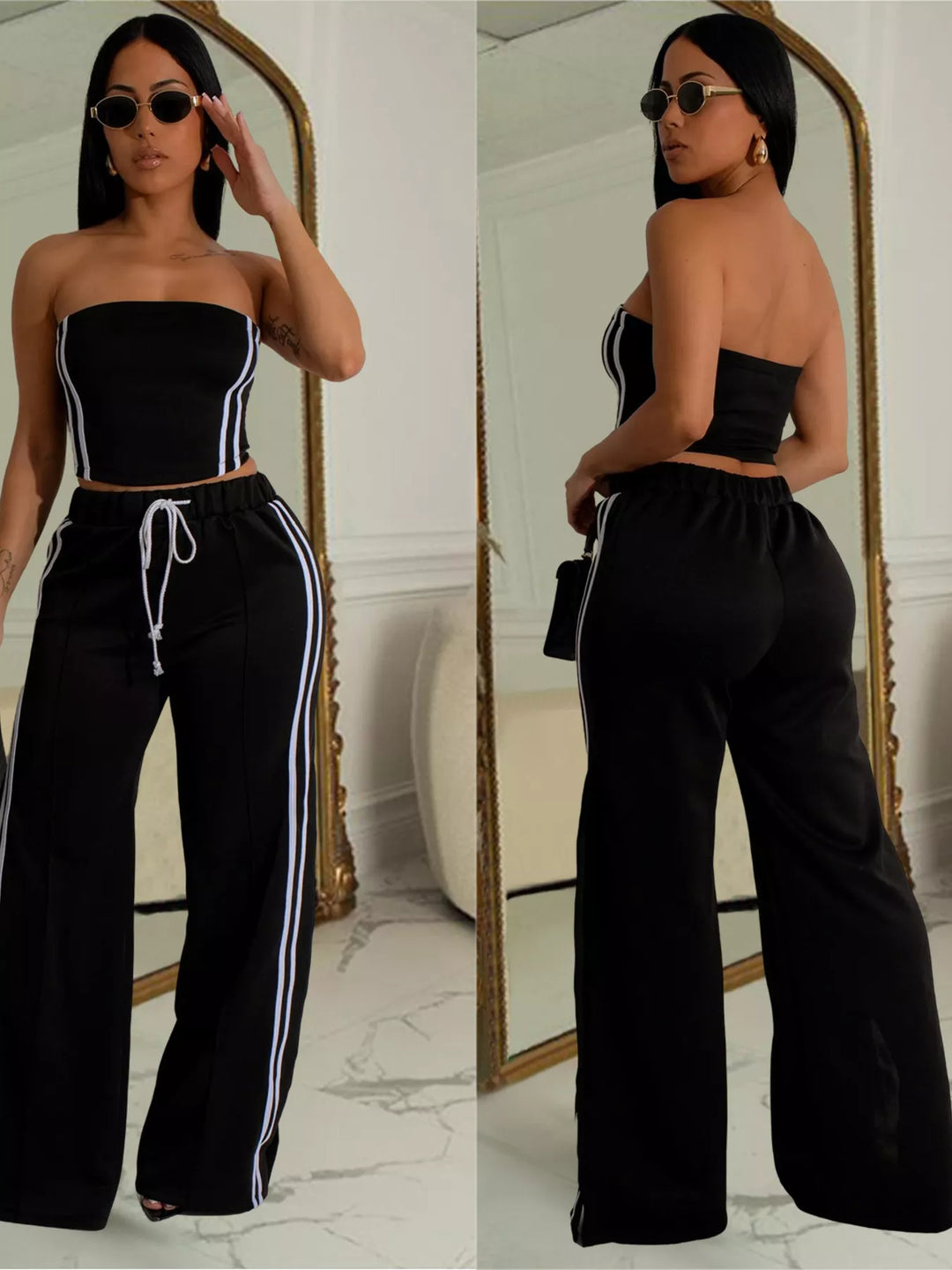 Sleeveless Tube Top and Wide Leg Pants Set