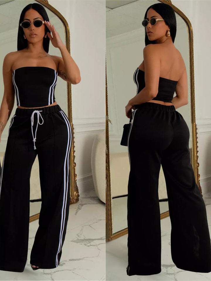 Sleeveless Tube Top and Wide Leg Pants Set