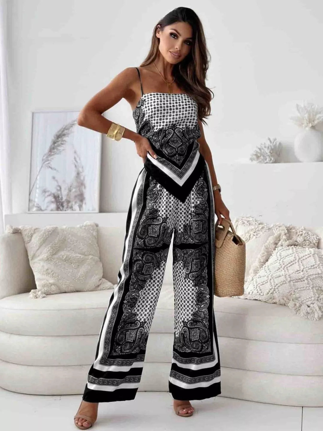 Tie Back Printed Cami and Pants Set