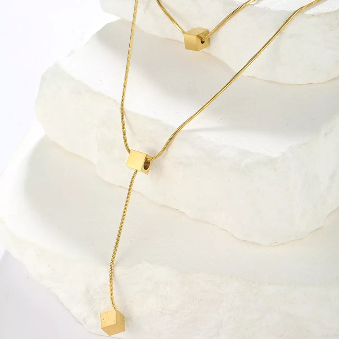 18K Gold-Plated Double Layered Geometric Necklace