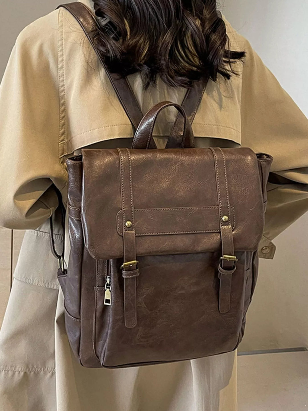 Leather Flap Backpack Bag