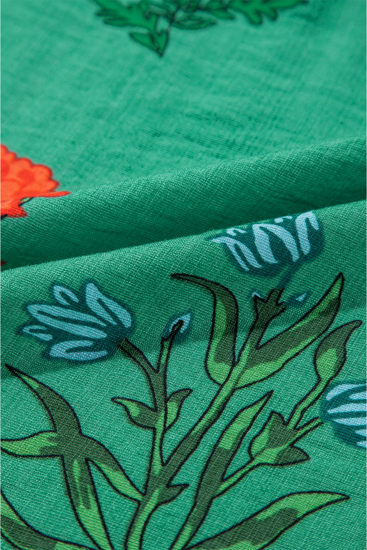 Chemisier à manches courtes et col en V boutonné à imprimé floral vert vif