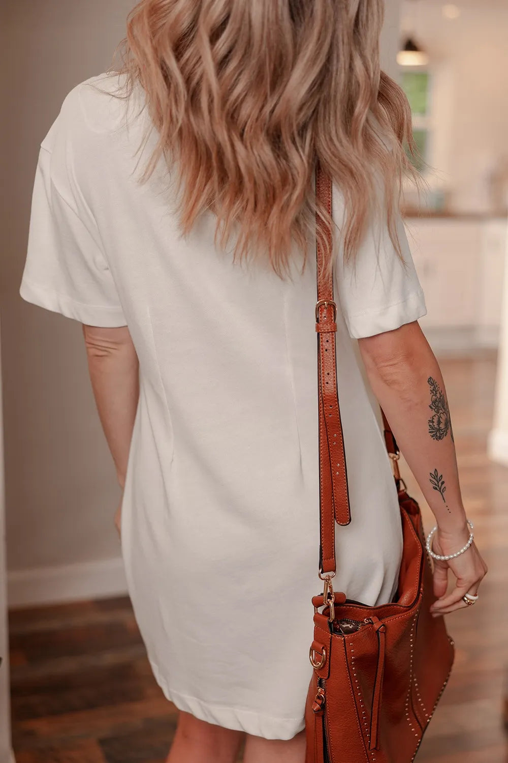 Drop Shoulder Crew Neck Shift T Shirt Dress