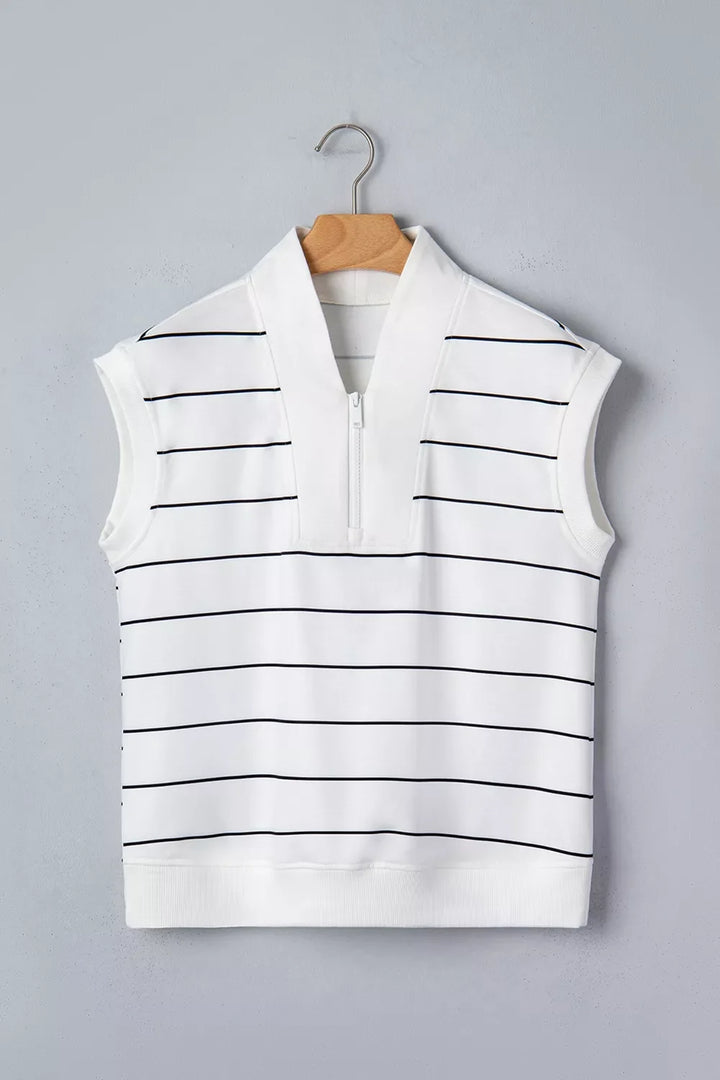Stripe Color Block Zip V Neck Sleeveless Top