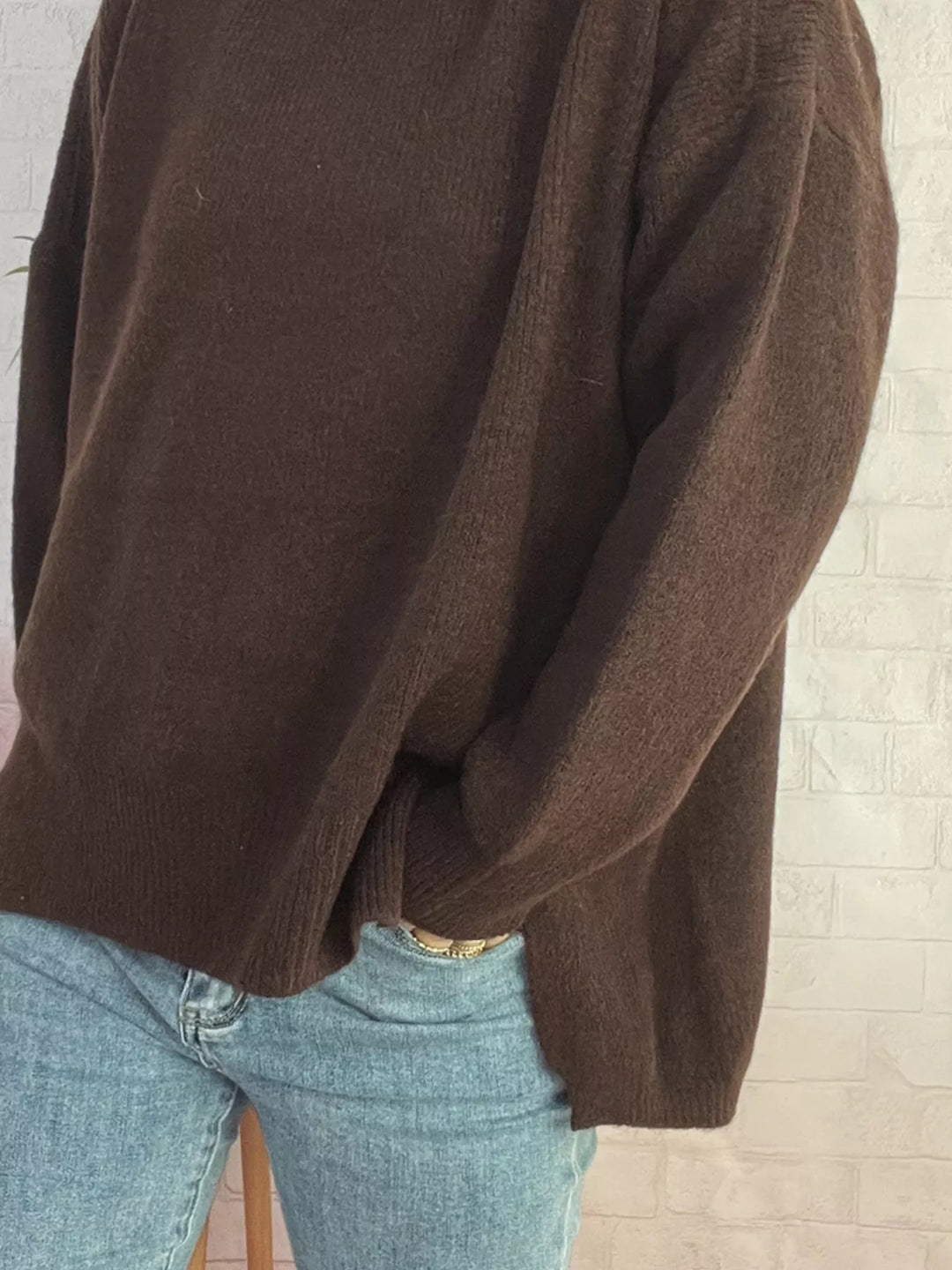 Slit Turtleneck Long Sleeve Sweater