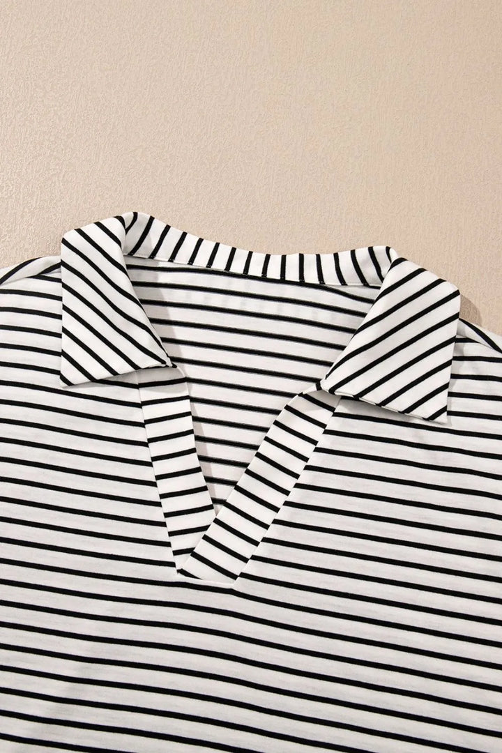 Stripe V Neck Tee and Casual Shorts Set