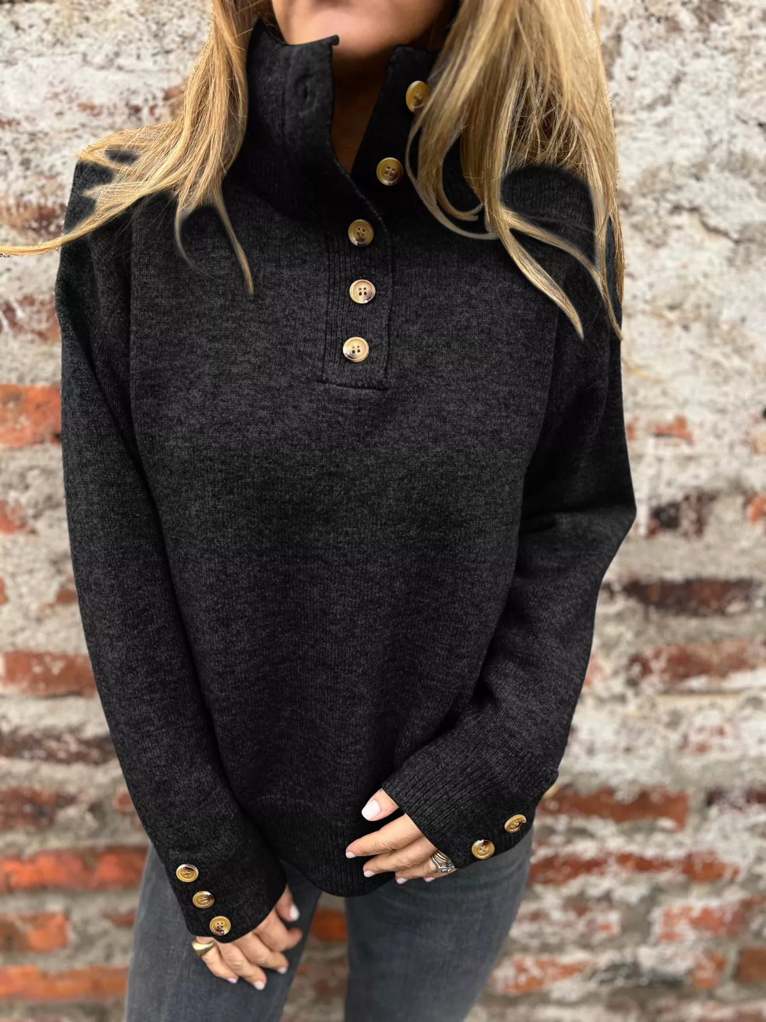 Full Size Button-Detail Turtleneck Sweater Plus Size