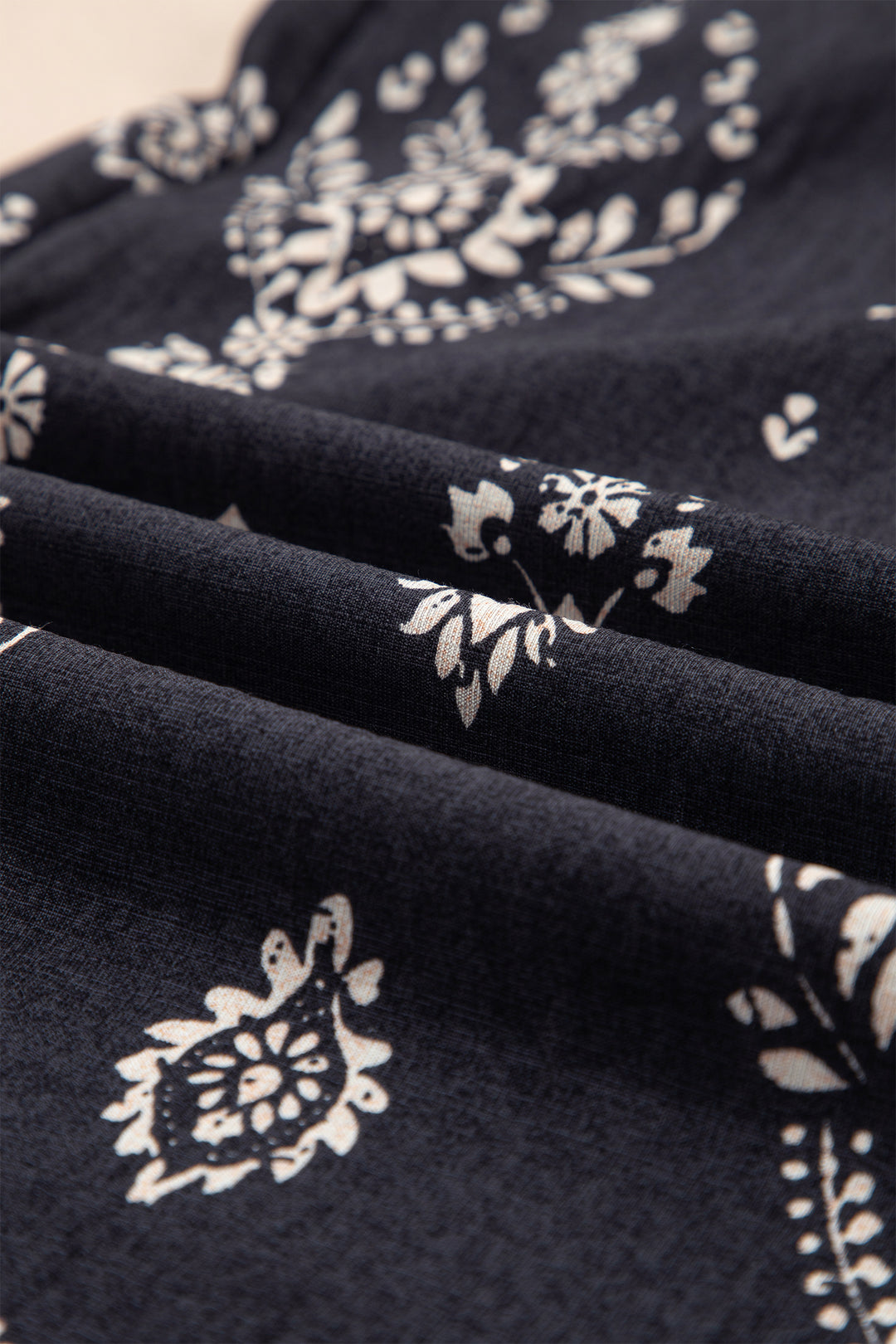 Black Spaghetti Straps Elastic Waist Loose Ethnic Print Jumpsuit