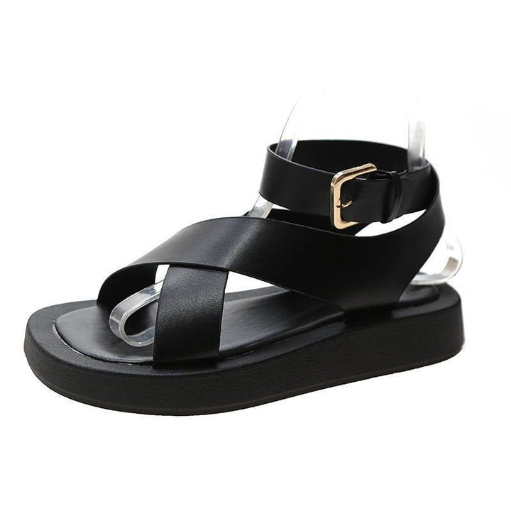 Platform Mule Sandals With A Cross-strap And Ankle Buckle