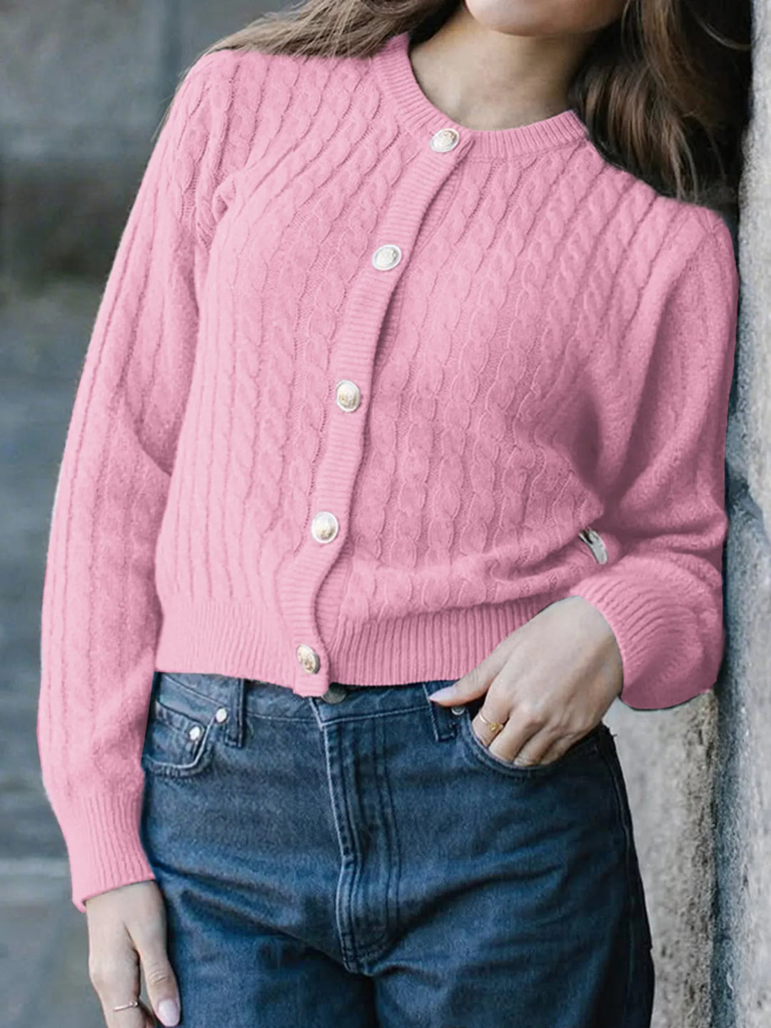 Cable Knit Button-Up Cardigan