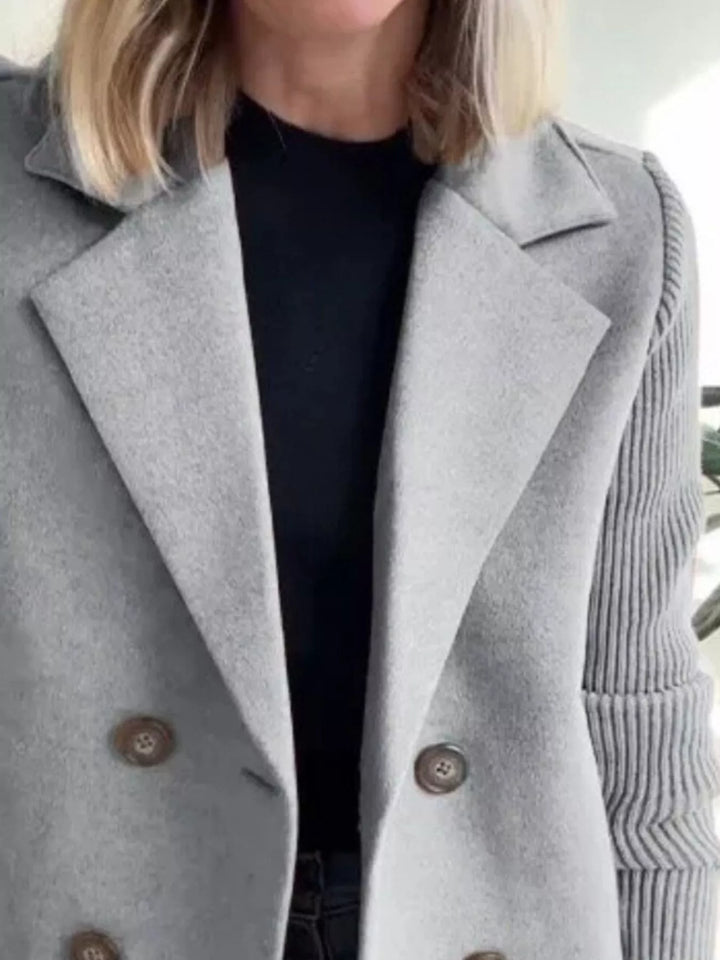 Full Size Knitted Sleeve Wool Blend Double-Breasted Blazer Plus Size