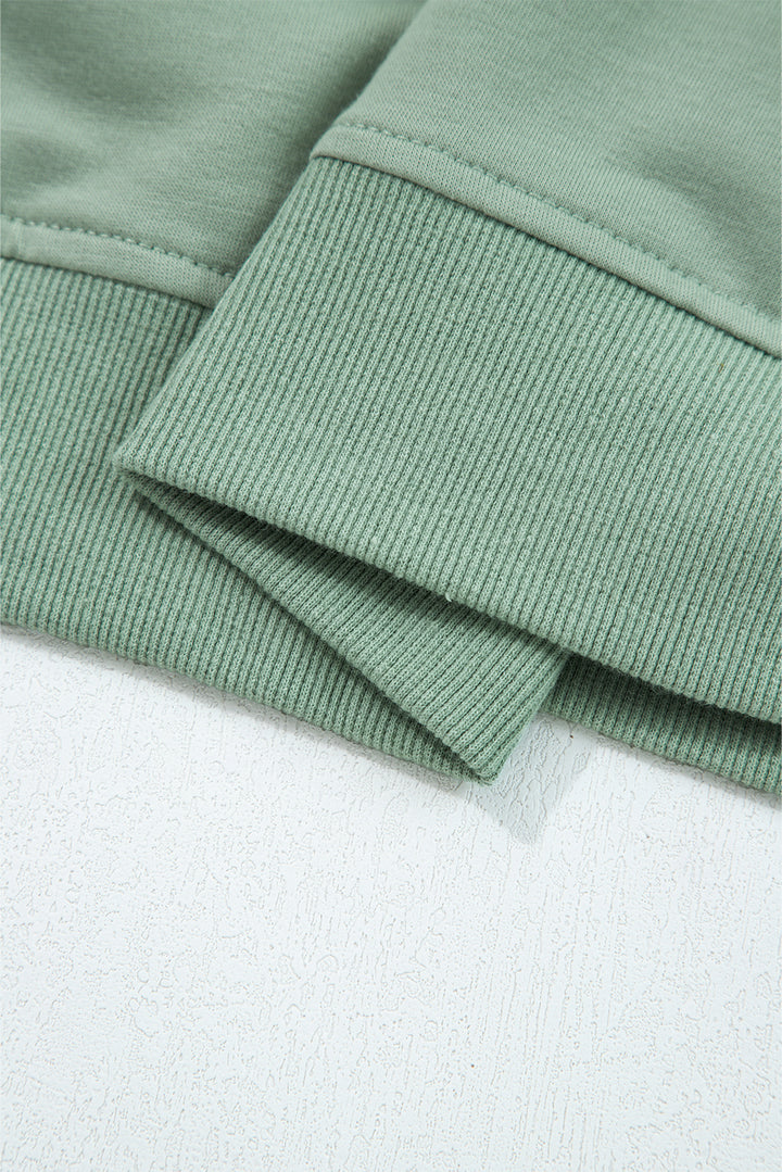 Smoke Green Raw Edge Flower Patch Drop Shoulder Casual Top