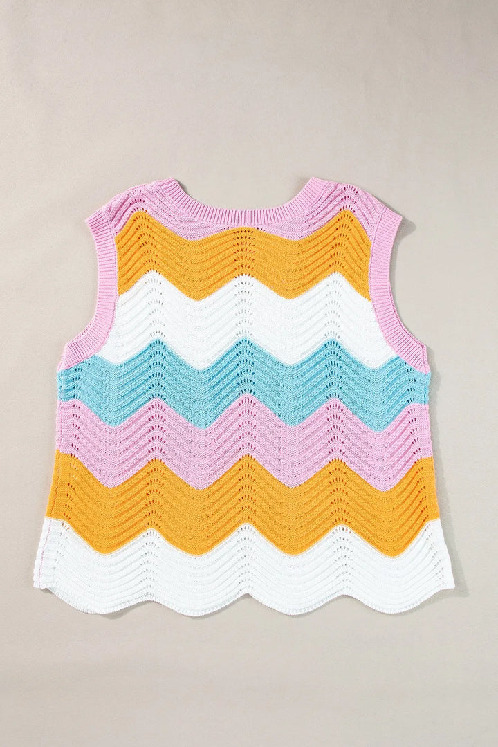 Round Neck Color Block Sweater Vest